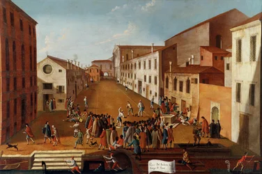 Spel van bowls op het Campo dei Gesuiti, Venetië